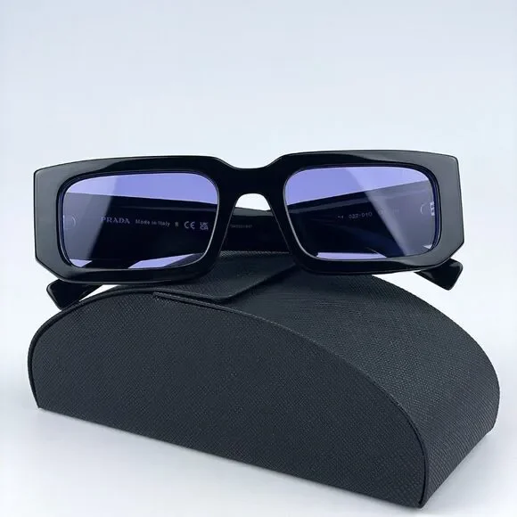 NEW Prada PR06YS 02Z01O Black Blue Rectangle Unisex Sunglasses - Picture 2 of 11